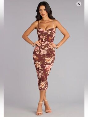 Windsor Fall Romance Mesh Floral Midi Dress Women size small 05101-000579